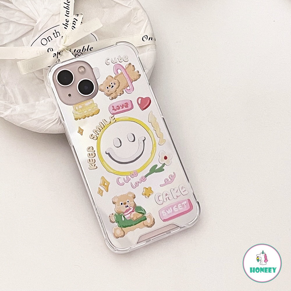 Casing Ponsel Cermin Smiley Beruang Lucu Gaya Korea Kompatibel Untuk IPhone 14 Pro Max12 13 Pro Max11 Lembut Anti-Drop Phone Back Cover