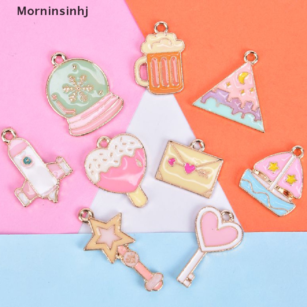 Mornin 10Pcs/Set Enamel Alloy Kapal Roket Bintang Ch Liontin Perhiasan DIY Membuat Craft id