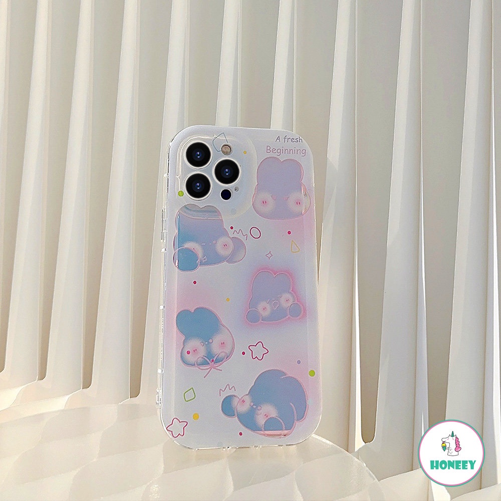 Girly Heart Laser Pink Blush Bunny Phone Case Untuk IPhone 13 Pro 11 12 14 Pro Max Silikon Lembut Shockproof Penutup Belakang