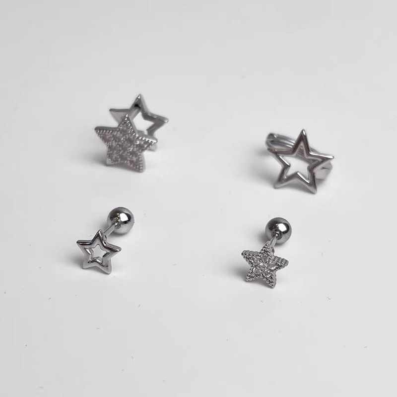 Siy Warna Perak Fashion Bintang Berlian Imitasi Anting Pejantan Kecil Untuk Wanita Pasangan Manis Keren Kepribadian Perhiasan Pesta Gif