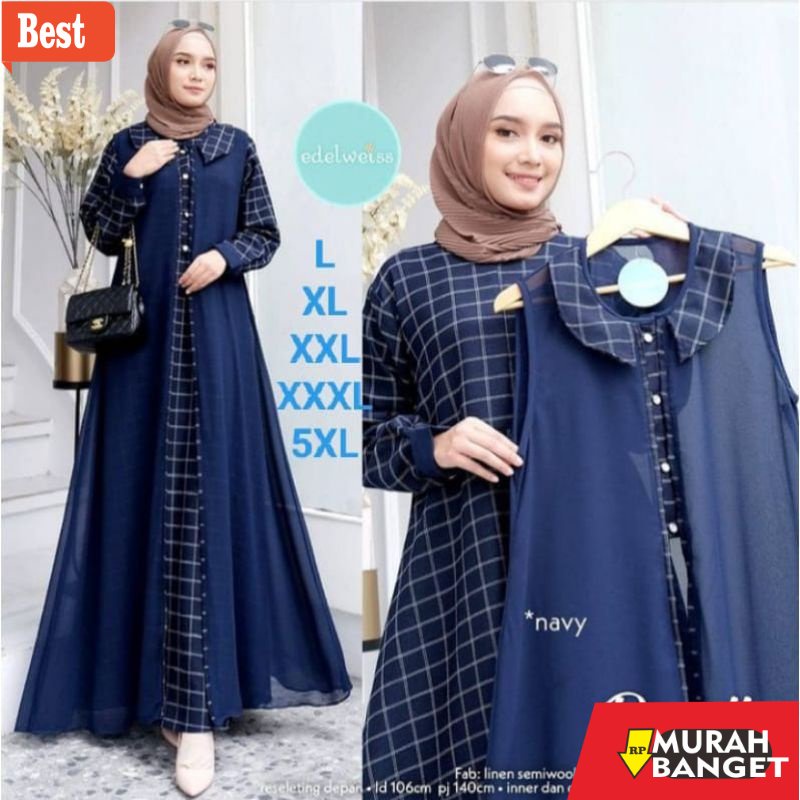 Tren baju lebaran wanita 2023- gamis jumbo 2 in 1 set outer ukuran L XL XXL 3XL 5L Ld 100 110 120 13