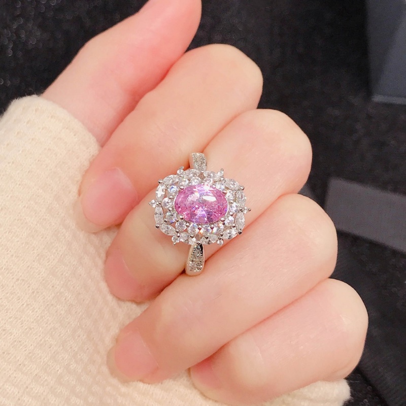 Goldkingdom Aksesoris Perhiasan Fashion Ready Stock Caibao Setelan Aquamarine Topaz Argyle Pink Berlian Cincin Stud Perempuan