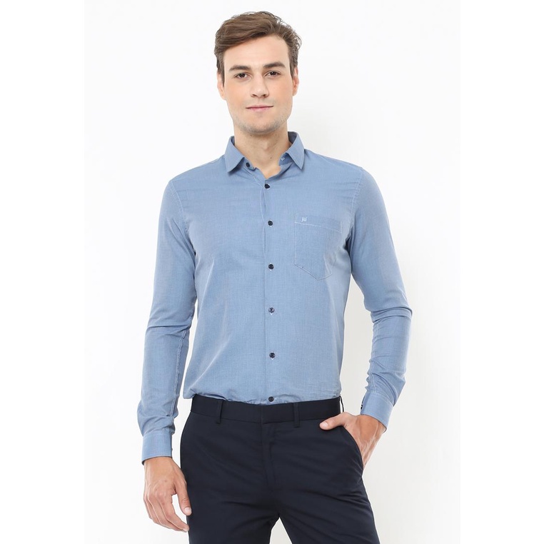 Johnwin - Slim Fit - Kemeja Formal - Motif Corak Garis - Biru - FSH.650.K386.663.C L/S - Free keycha