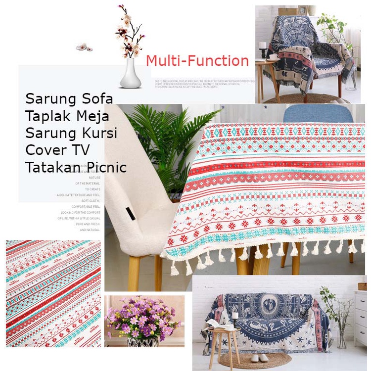 TOMUMUDA Taplak meja Bohemia Kain Sarung Sofa Cover TV tatakan Meja TV Sarung Kursi Bahan Premium Import