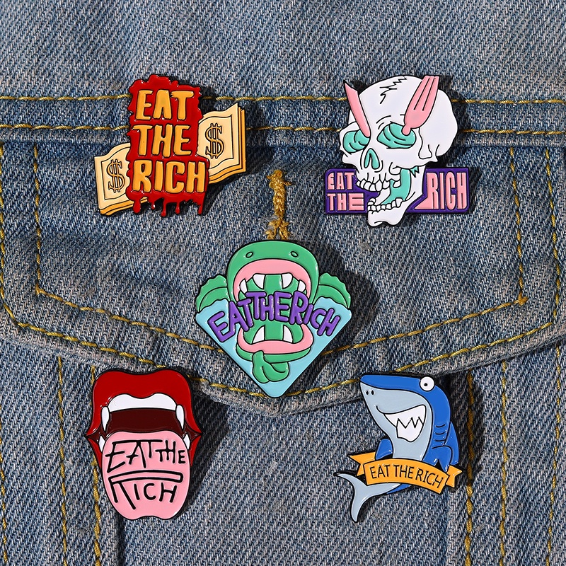 Lucu Quotes Text Enamel Pin Kartun Lidah Hiu Tengkorak Bros Lencana Kerah Pin Punk Bros Badge Hadiah Untuk Teman