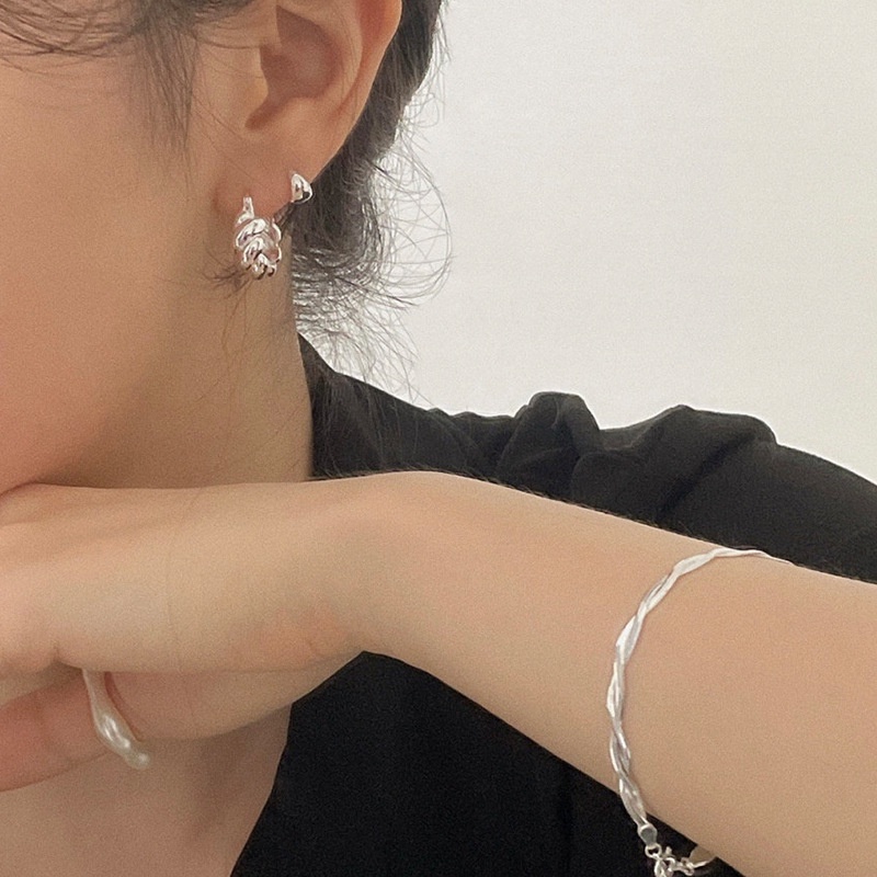 French Croissant Hoop Earrings Ins Anting Lingkaran Salib Logam