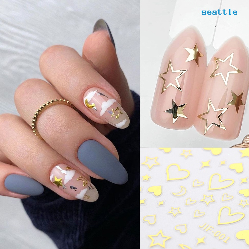 Stiker Desain Hati Bintang Bulan Untuk Dekorasi Nail Art