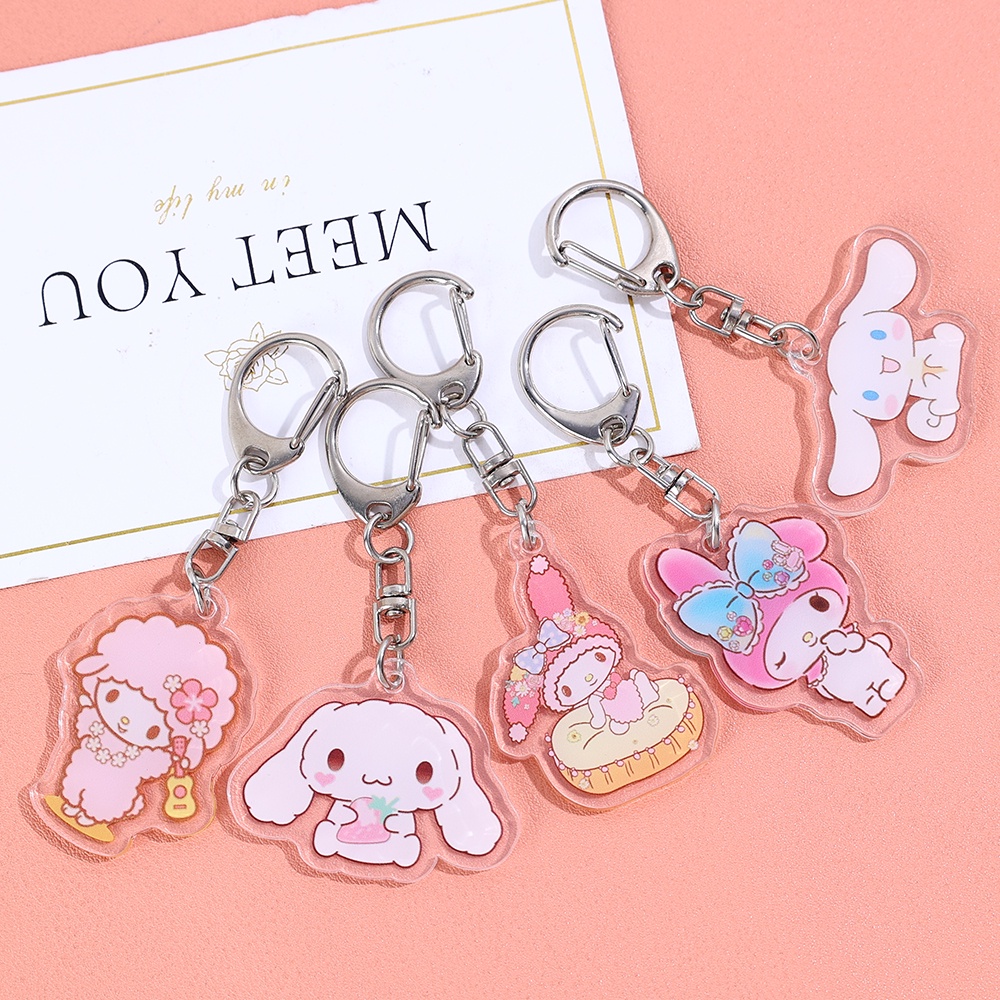 [HOT Sale] Sanrio Wanita Untuk Gantungan Kunci Mobil, Tas Pria Gantungan Kunci Aksesoris Lucu Dua Sisi Transparan Akrilik Keychain Kawaii Keychain Dekorasi Liontin Kreatif Populer