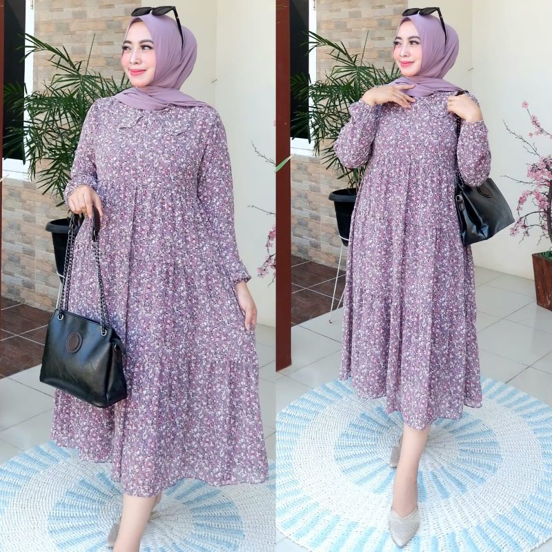 Tren Baju Muslim Bisa Gamis Midi Dress Gamis Motif Bunga Midi Dress Terlaris / Raya Dress By Adiba D