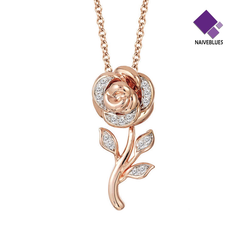 Naiveblue &gt; Wanita Fashion Berlian Imitasi Mawar Liontin Kalung Anting Cincin Hadiah