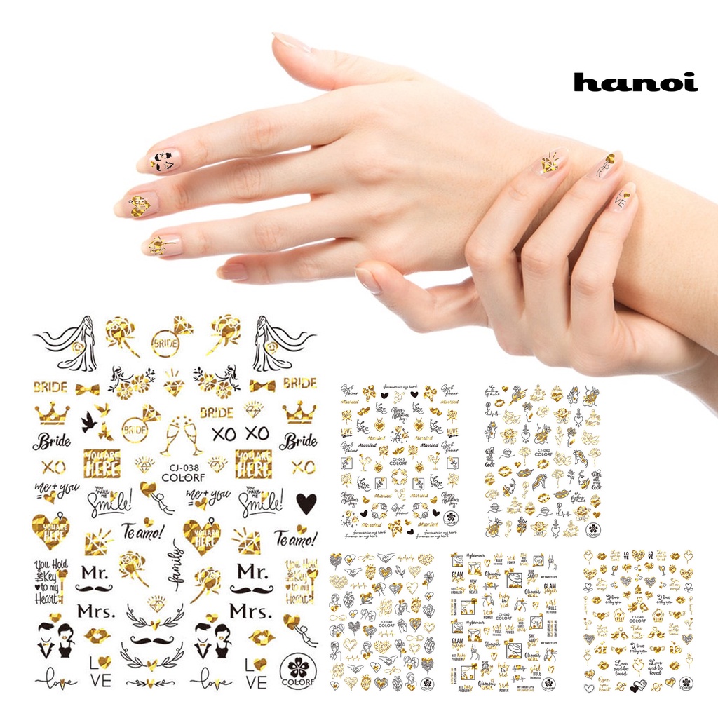 Hi Stiker Kuku Pola Indah Perekat Diri Removable Kuat Lengket Anti Jatuh Hias DIY Mawar Cinta Hati Nail Art Decal Pernikahan Lamaran Slider Untuk Hari Valentine
