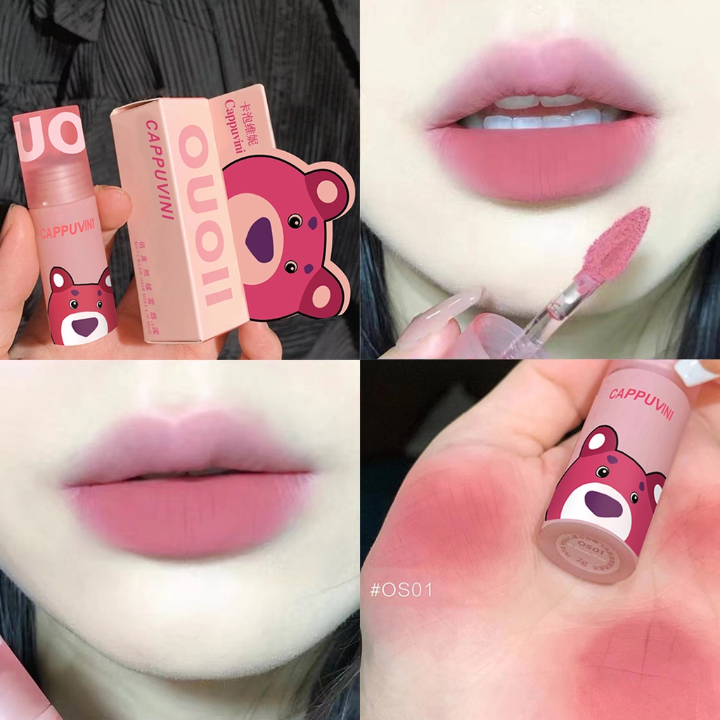 Lip Mud Velvet Powdery Lipstick Cappuvini Nifty Bear Lotso Mist Lip Mud Lipstik Ringan Tahan Lama melembabkan