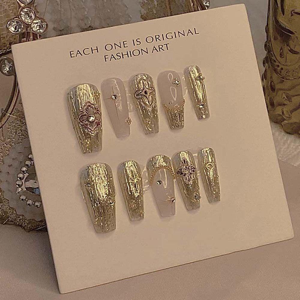 AUGUSTINA Agustina Bronzing Stiker Kuku Perak Perekat Diri Cinta Hati Manikur Aksesoris Bintang Emas Dekorasi Kuku