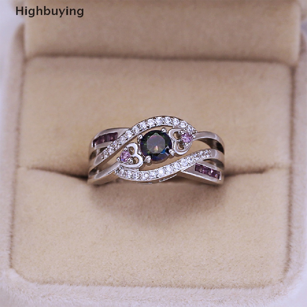 Hbid Cantik Mystic Topaz925 Cincin Perak Fashion Pernikahan Wanita Rings Size 6-10 Glory