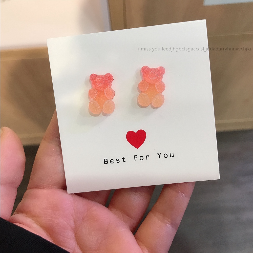 Super Cute Gummy Bear Stud Earring Untuk Wanita Anak Gradual Warna-Warni Kartun Hewan Anting Perhiasan Aksesoris Pesta