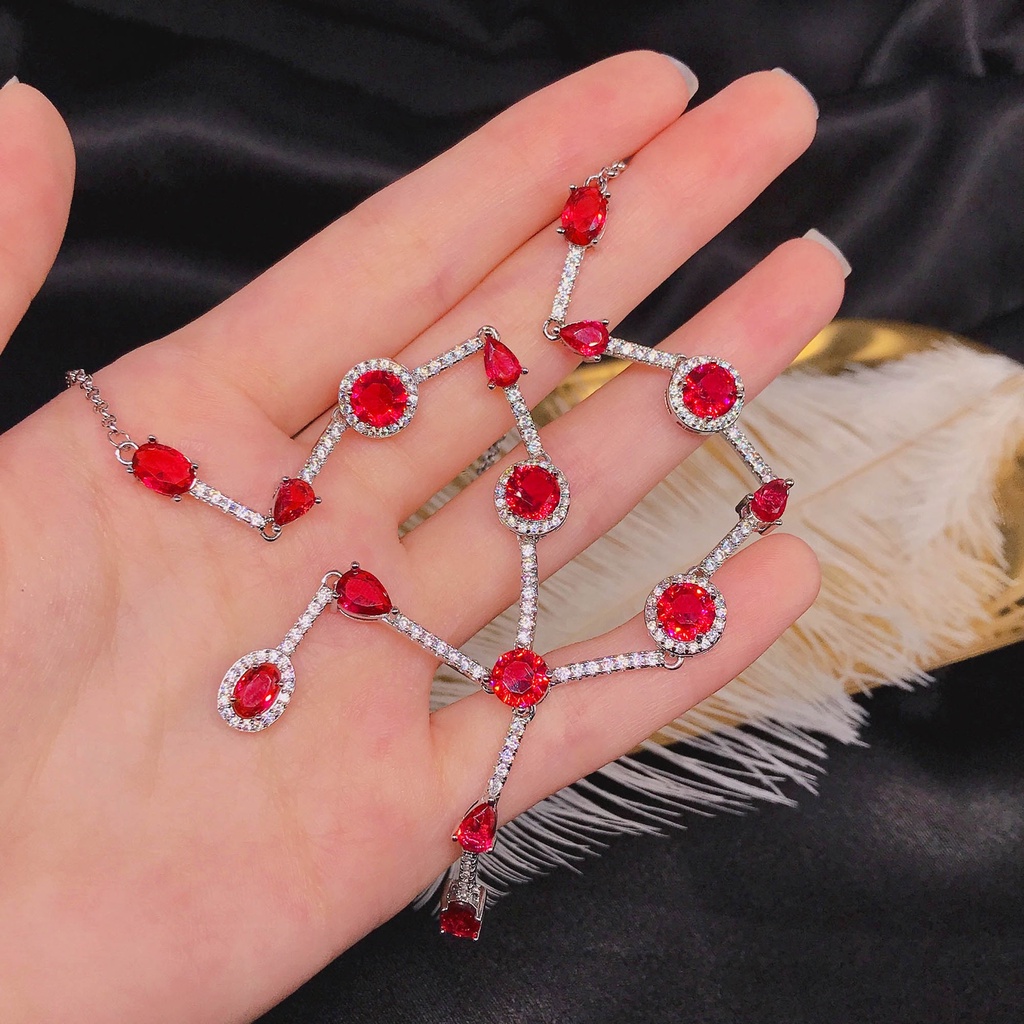Goldkingdom Aksesoris Perhiasan Fashion Ready Stock Mozambik Merpati Darah Ruby Kalung Set Desain Berat Kalung Geometris