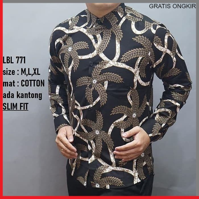 KEMEJA PRIA BATIK LENGAN PANJANG HEM BAHAN KATUN HALUS 40S LBL 771 BAJU MODERN MEWAH SLIMFIT SLIM FIT BY JAKARTA