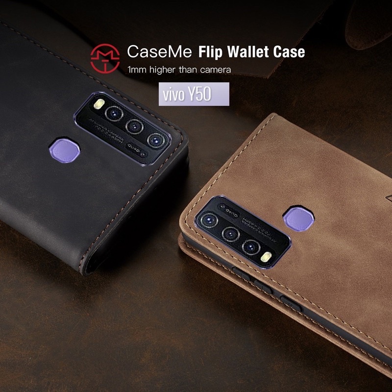 Vivo Y30 Y30i Y50 Y20 Y20S Y12S Y20 (G) Premium Leather Flip Cover Wallet Magnetic Caseme