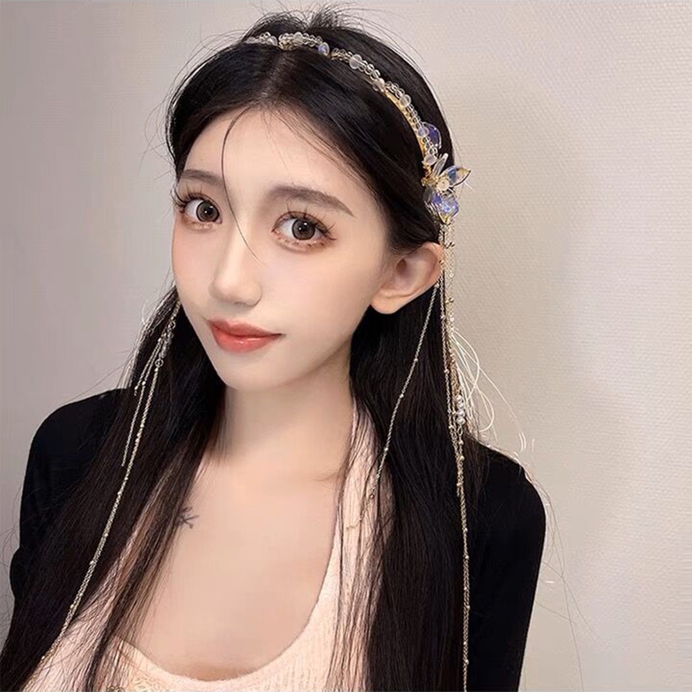 Korea Kristal Berlian Imitasi Rumbai Rambut Band Fashion Kupu-Kupu Paduan Ikat Kepala Wanita Aksesoris Rambut