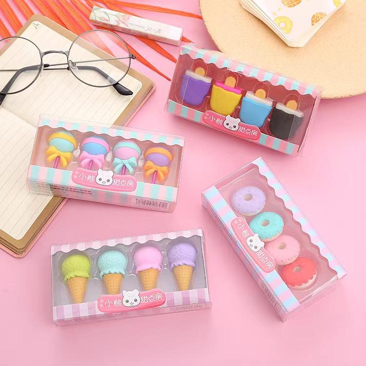 1234OS - Penghapus Set Cute / Penghapus Pensil Model Ice Cream Donat Lolipop / Penghapus Pensil Karakter Lucu