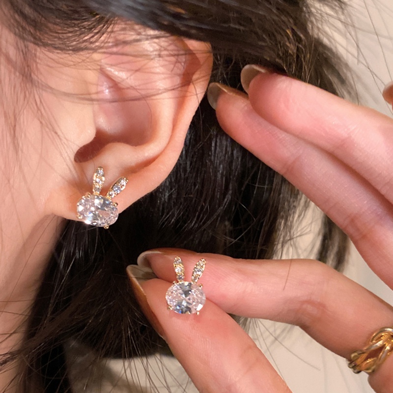 Anting Zirkon Kelinci Kecil Imut Manis Aksesoris Korea Wanita