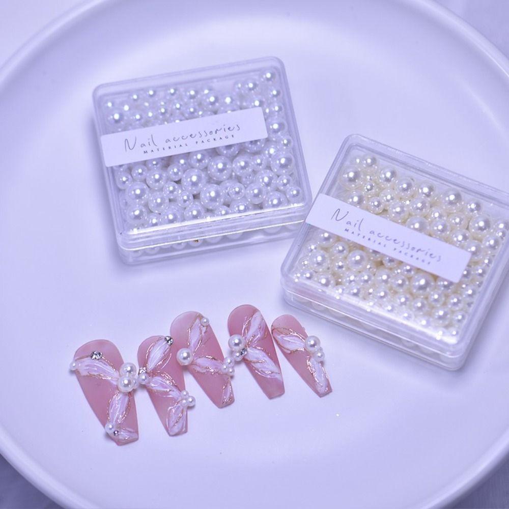 Agustina Mutiara Aksesoris Kuku 3D Perhiasan Gaya Jepang Resin Putih Murni Creamy white Nail Art Ornamen