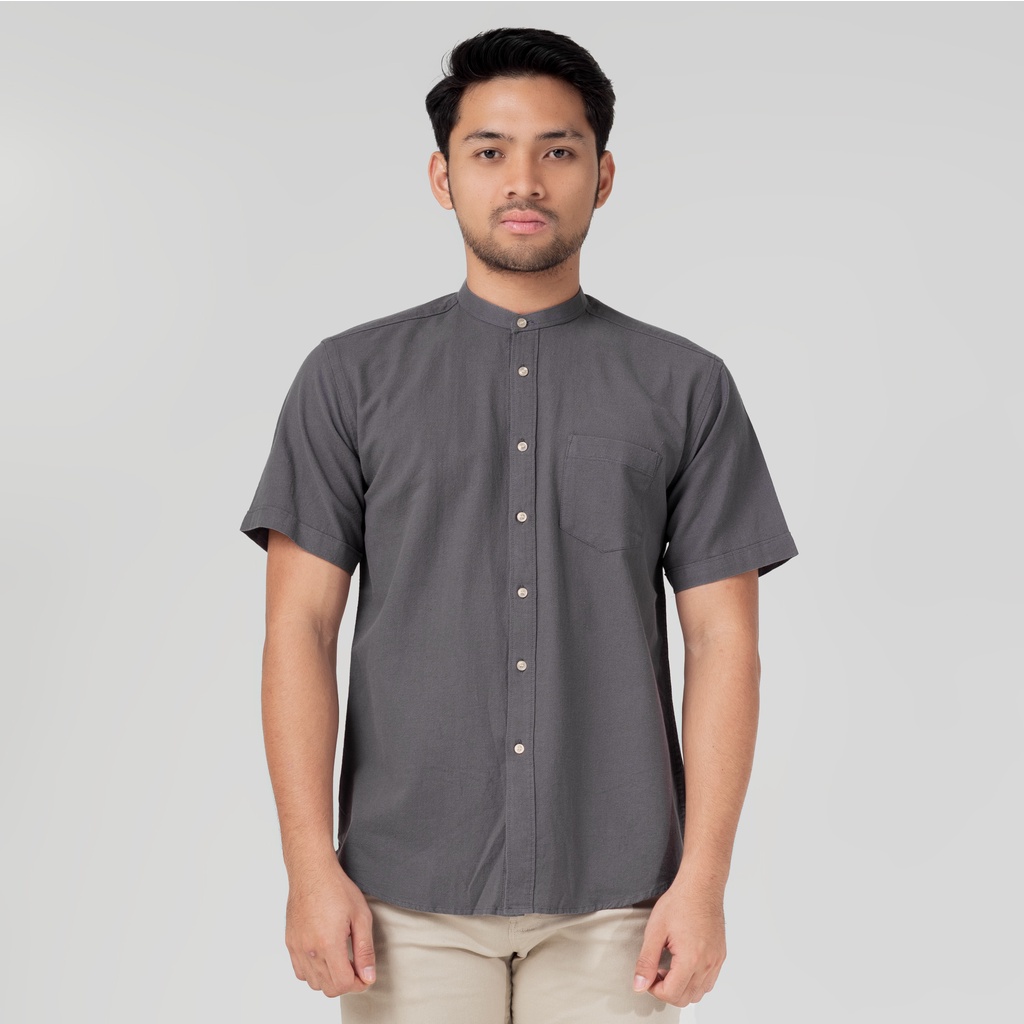 Kemeja pria / Benhill Kemeja Koko Pria Linen Polos Lengan Pendek Grey 50005-16610