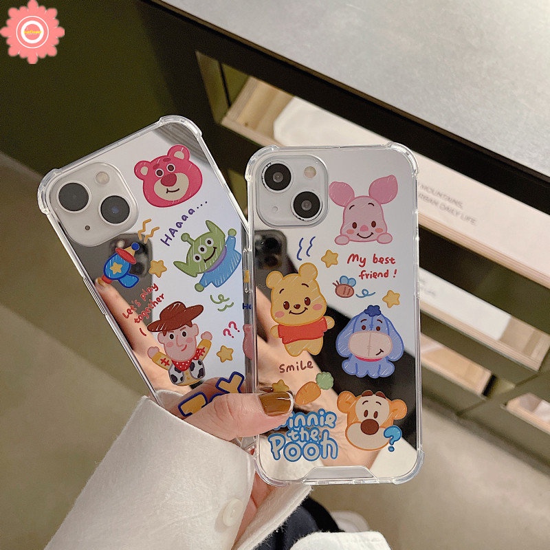 Cermin Make Up Kartun Disney Manyo Case Kompatibel Untuk iPhone 7plus7 8 Plus 8plus 12 13 Pro MAX 11 Pro MAX XR X XS MAX SE Winnie The Pooh Cerita Mainan Lucu Shockproof Cover Case