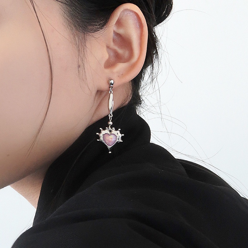 Fashion Anting Batu Permata Merah Muda Korea Y2K Perak Drop Earring Untuk Wanita Hypoallergenic Aksesoris Perhiasan