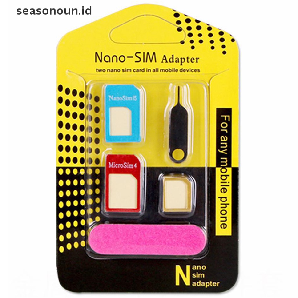 Seasonoun 5in1 Sim Card Adapter Kartu Holder Metal Dengan Sander Open Tray Untuk Semua Smartphone Konversi slot Standard/Nano/Micro.