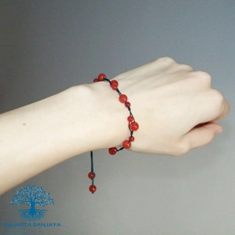 Anklets Gelang Red Agate Hand-Woven