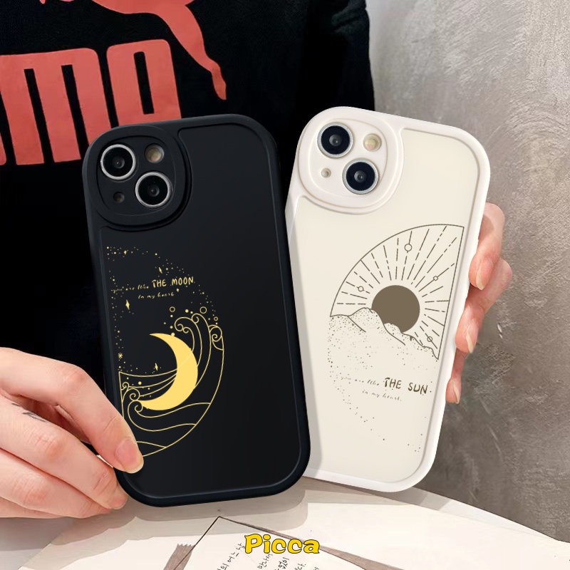 Kartun Bulan Matahari Pasangan Ponsel Case Untuk Infinix Hot11 10 9 Bermain Hot 10 Lite Hot 10s 10T 11s Infinix Smart5 6 Note8 Simple Warna Solid Lembut Tpu Case Couples Cover