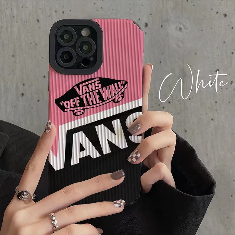 【Lamb Skin】Cool Black and Pink Vans Soft Case for IPhone 6S 7 Plus 8 Plus X XS XR XS Max 11 13 12 14 PRO Max 14 Plus 12 13 Mini Camera Protect Fashion Baolongwish Casing