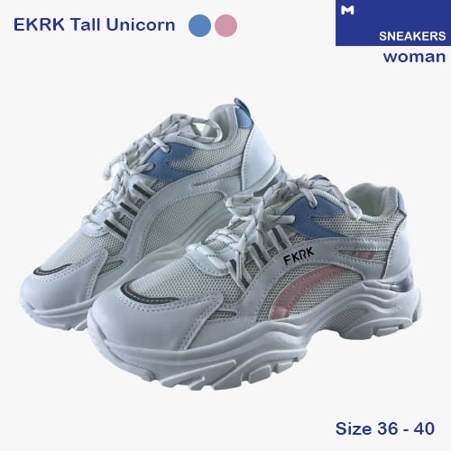 Sneakers EKRK TALL UNICORN Sepatu Wanita tinggi Terbaru Harga Murah Import Diskon Putih Pink Biru White Pink Blue