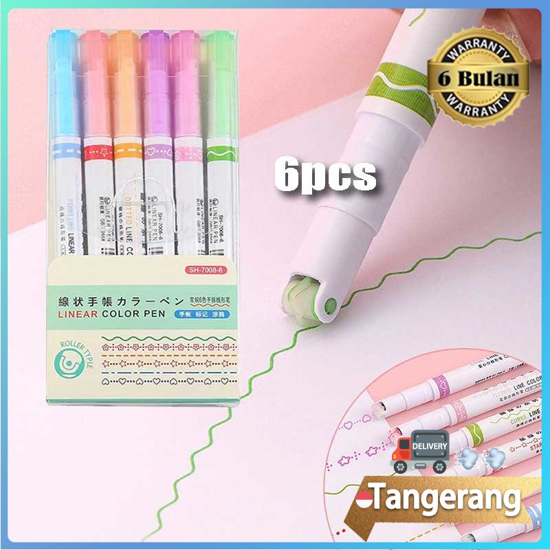 

6pcs Curve Highlighter Curve Line Marker Curve Roller Curve Line Flower-shaped Curve Multiple Shapes