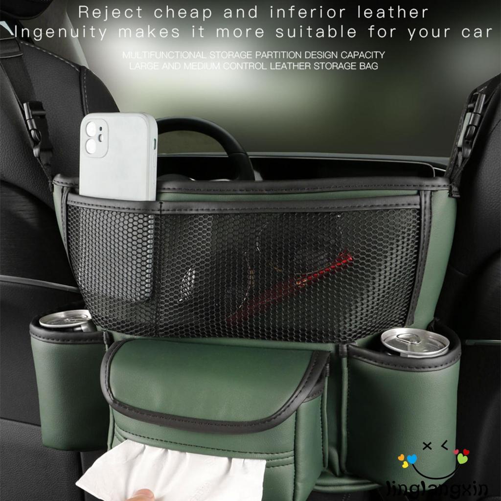 Llx-tas Tangan Mobil Antar Kursi, Kulit PU Kapasitas Besar Konsol Organizer Saku Jaring Dengan Cup Holder