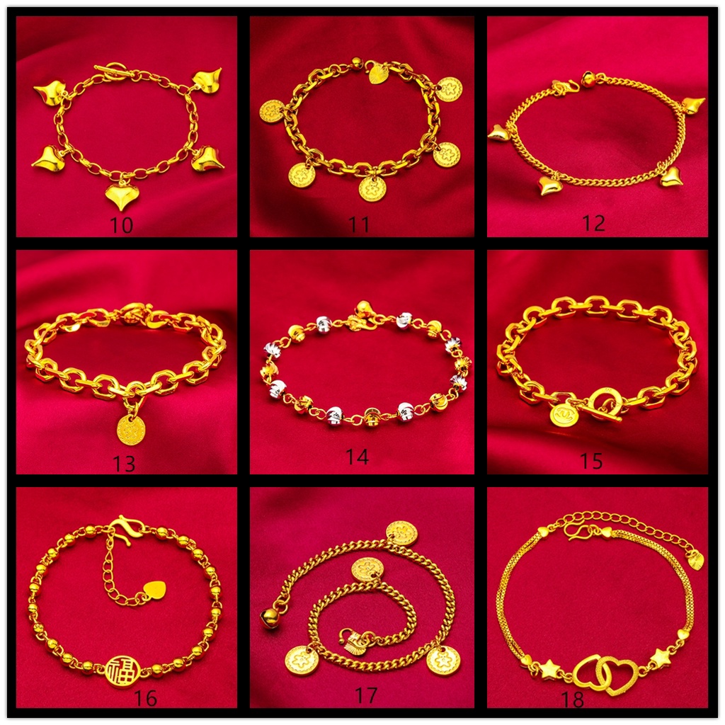 Goldkingdom Aksesoris Perhiasan Fashion Ready Stock Minimalis Lapis Emas 24k Gelang Wanita Cinta Manik-Manik Emas Bulat Merek Liontin Gelang Tipis