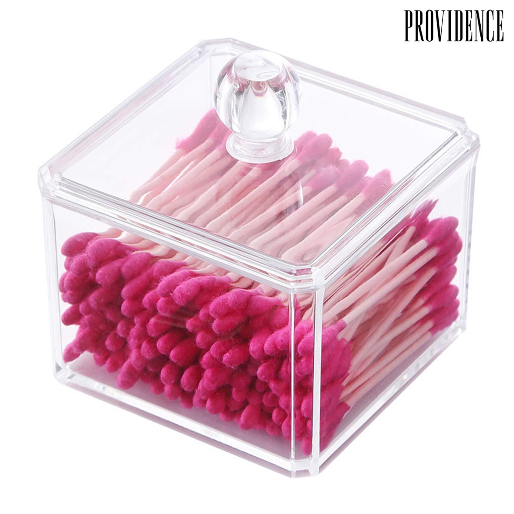 Providence 1set Makeup Kotak Kapas Transparan Terlihat Tahan Debu Mudah Di Isi Ulang Dengan Tutup Desktop Kutek Cotton Swab Organizer Perhiasan Digunakan Di Rumah