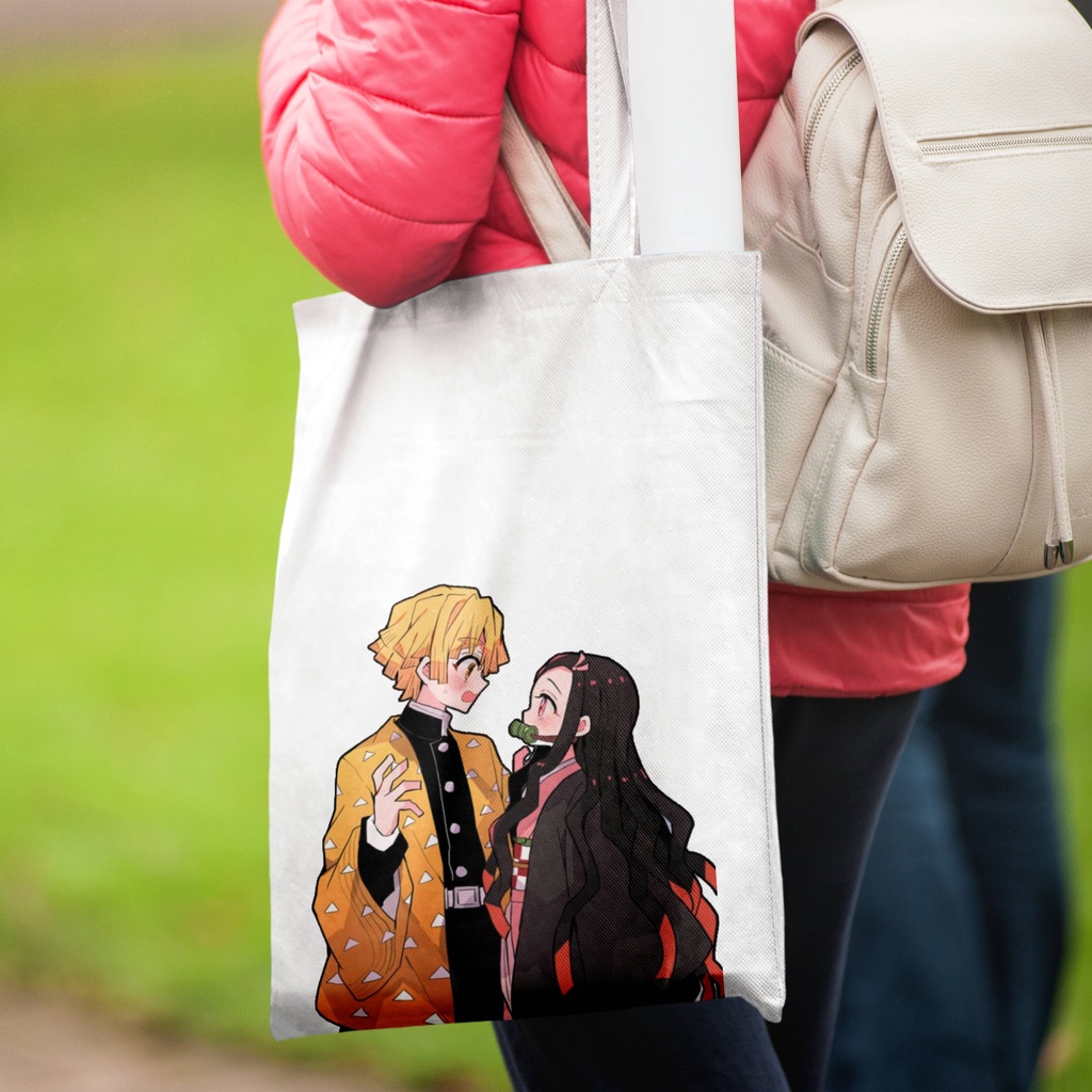 Totebag Anime Demon Slayers zenitsu &amp; nezuko Tote bag premium Totebag zipper totebag velcro Termurah tote bag resleting