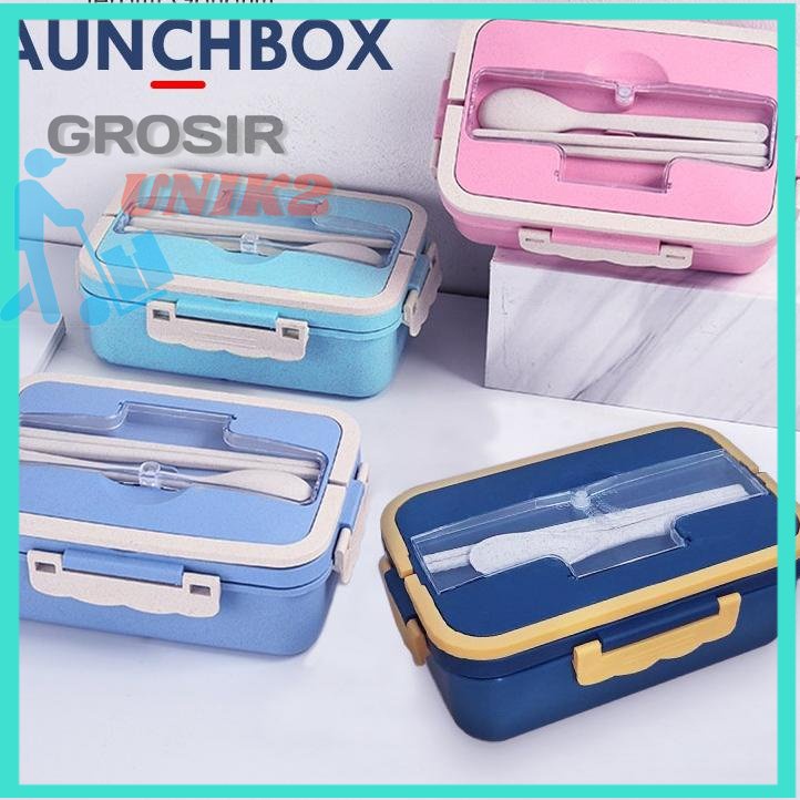 gsf Kotak Bekal Makan 3 sekat Bahan Jerami / LUNCH BOX SET FREE SENDOK