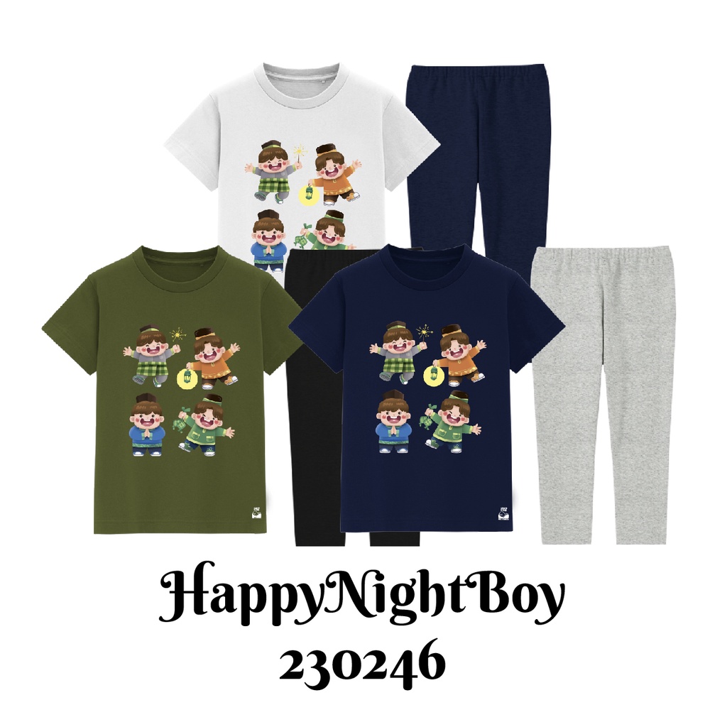 Baju Tidur Piyama Muslim Anak Tema HappyNightBoy Series Usia 2-8 Tahun Bahan Katun Combed 30s