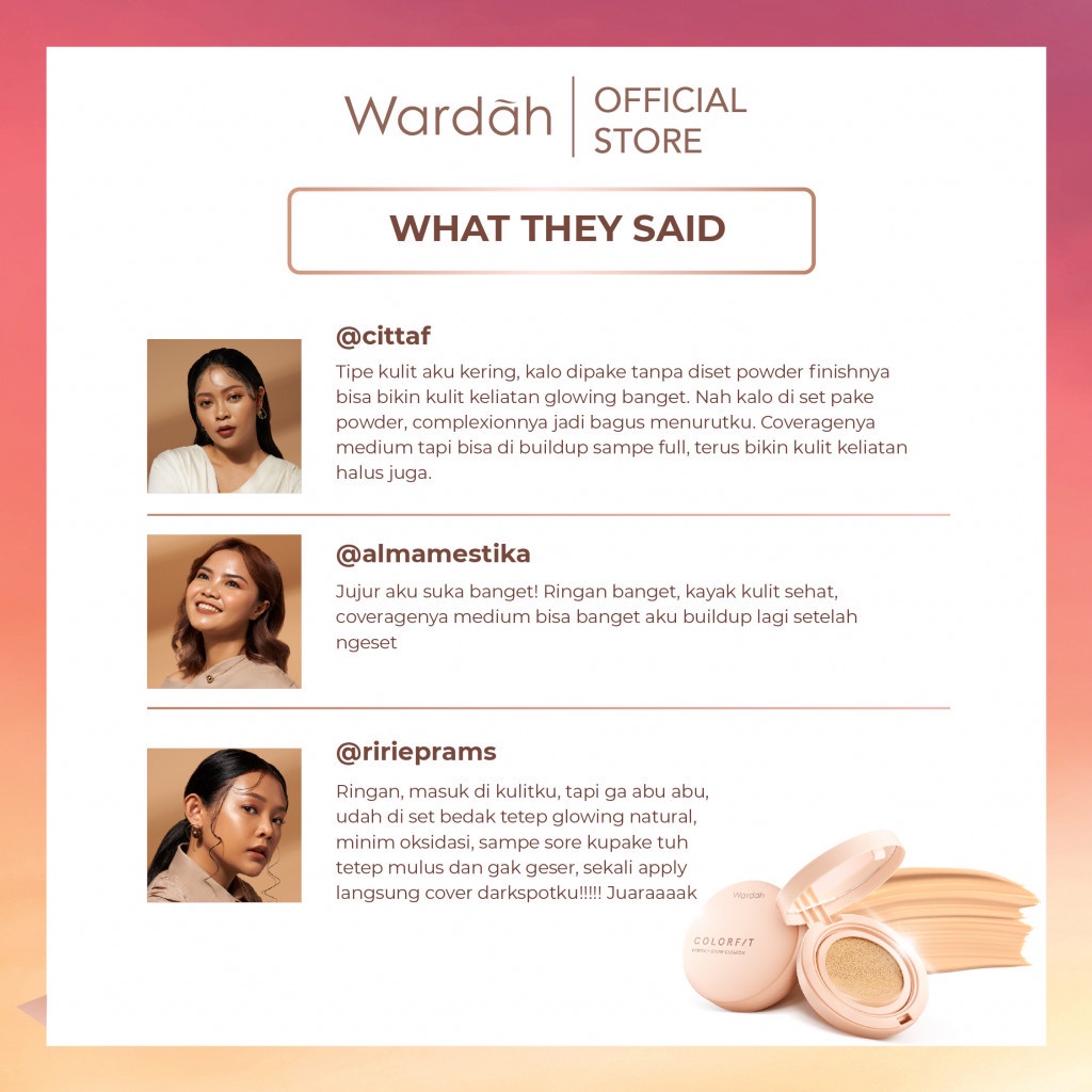 Wardah Refill Colorfit Perfect Glow Cushion SPF 33 PA++ - Alas Bedak  dengan SPF 33++ Tahan 12 Jam Hasil Glowing