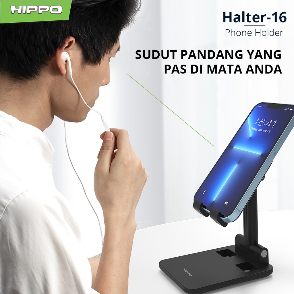 Hippo Halter 16 Foldable Phone Holder Stand Anti Slip Silicone Pad Easy To Carry Dudukan HP Hape Murah Bahan ABS Universal