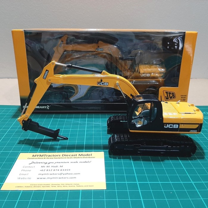 RWF Diecast Miniatur JCB JS220 Tracked Excavator w/ Breaker Hammer (1:50) Koleksi