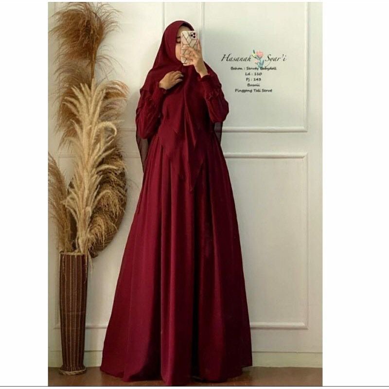Terbaru ✨ Dress Syar'I Hasanah Syari Plus Khimar Size M L Xl Xxl Gamis Ceruty Gamis Syari Gamis Hija