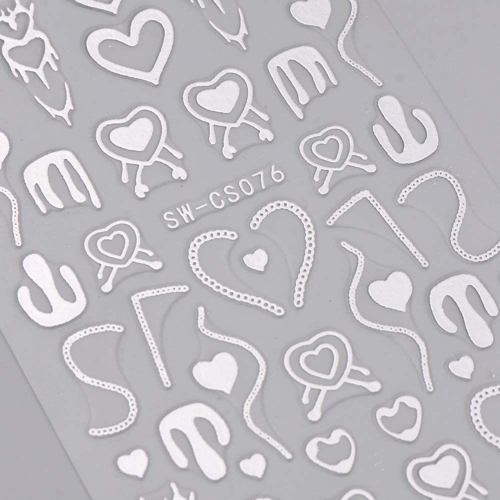 AUGUSTINA Agustina Stiker Kuku Hati Fashion Warna Perak Daun Cinta Hati Manikur Aksesoris Nail Art Dekorasi