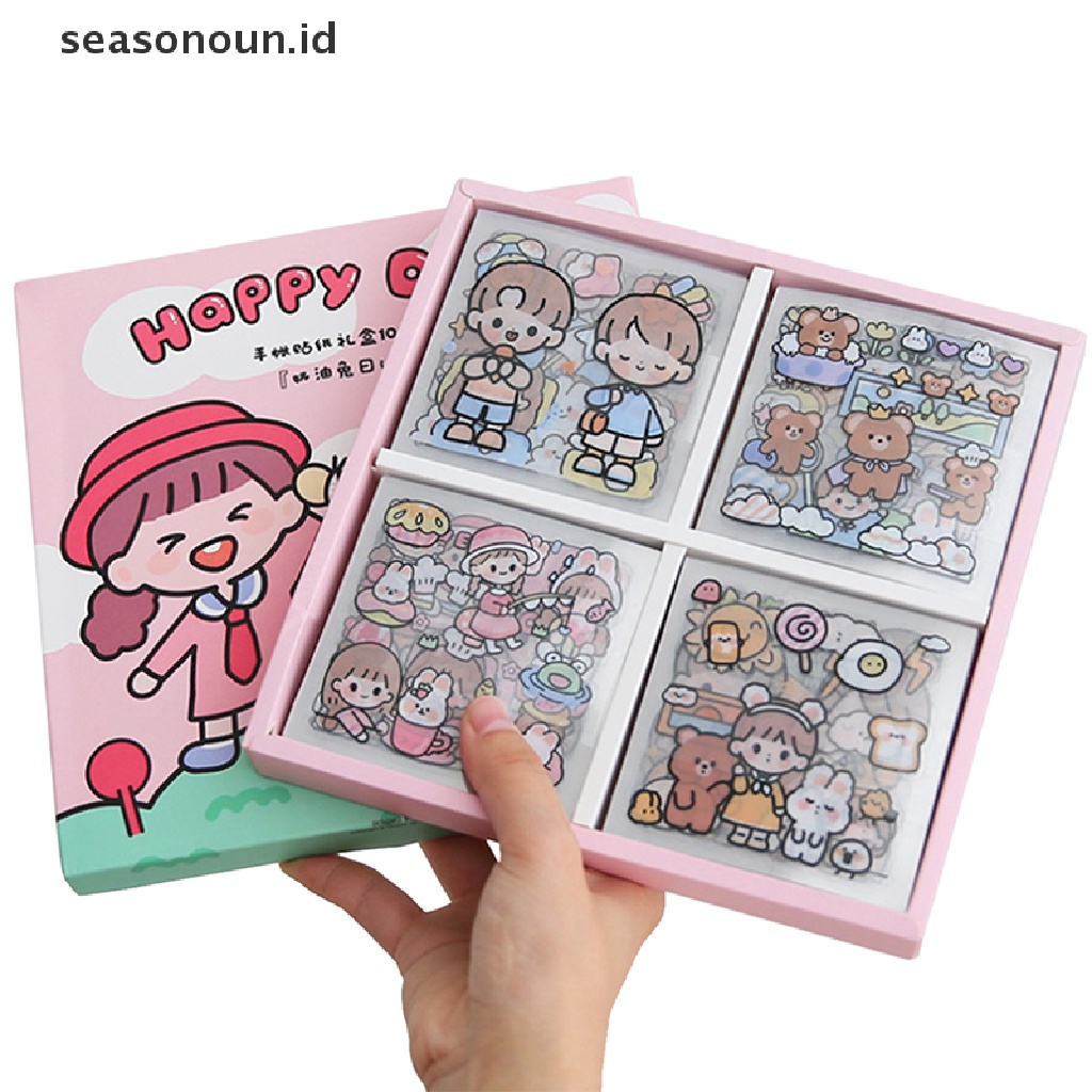 Seasonoun 20lembar Girl Journal Sticker Gift Box PET Kawaii Alat Tulis Scrapbooking.