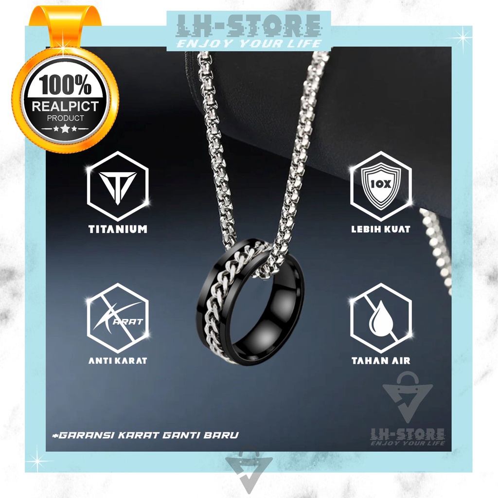 Kalung Titanium Liontin Cincin Pria Wanita Anti Karat Silver Gold Black
