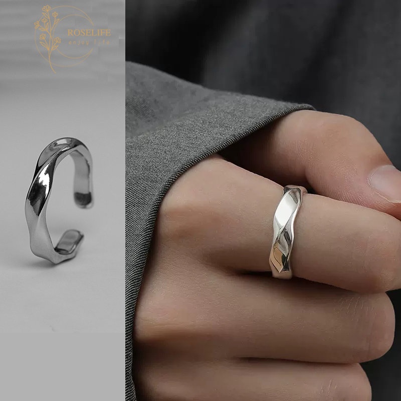 Roselife Unisex Trendi Perak Mobius Terbuka Cincin Untuk Wanita Pria Minimalis Memutar Cincin Adjustable Laki-Laki Jari Perhiasan Hadiah