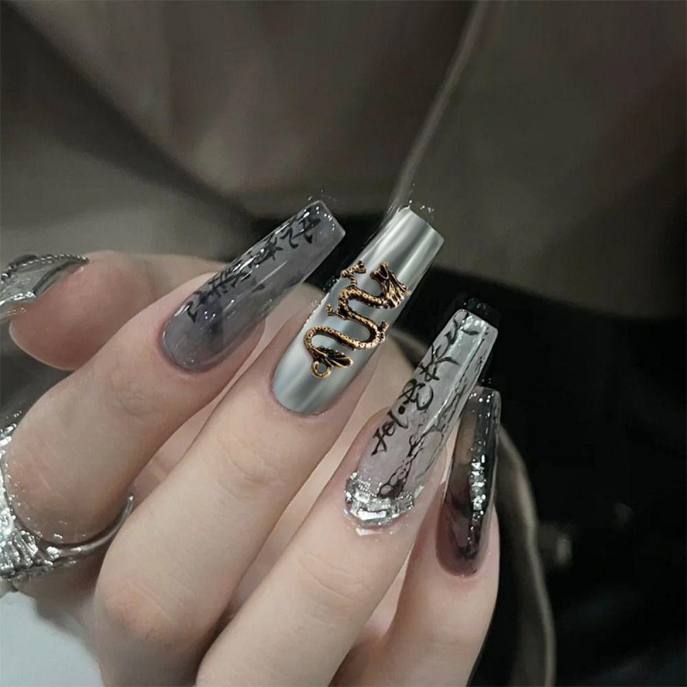 Mxbeauty Alloy Naga Dekorasi Kreatif DIY Retro Perak Emas Nail Art 3D Logam Kuku Ornamen